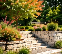 Example post photo: a newly built stone retaining wall and garden steps