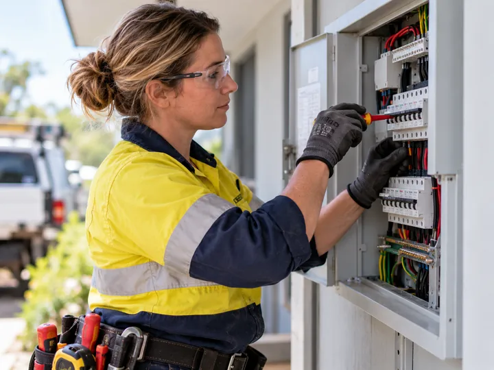 Electrician working at a switchboard
