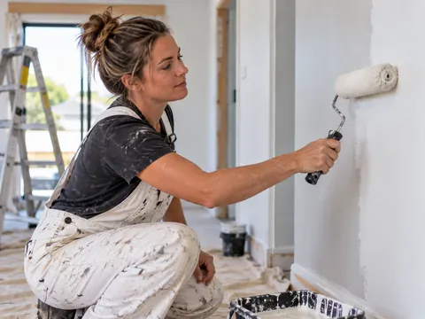 Painter rolling a fresh coat of paint onto an interior wall